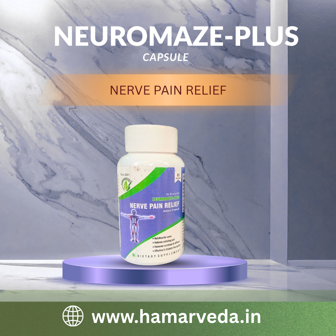 Neuromaze-Plus capsule bottle on a purple platform with a marble background