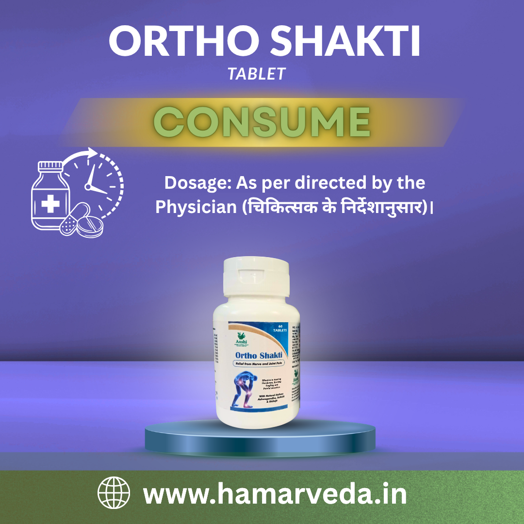 Ortho Shakti tablet bottle with dosage instructions on a purple background