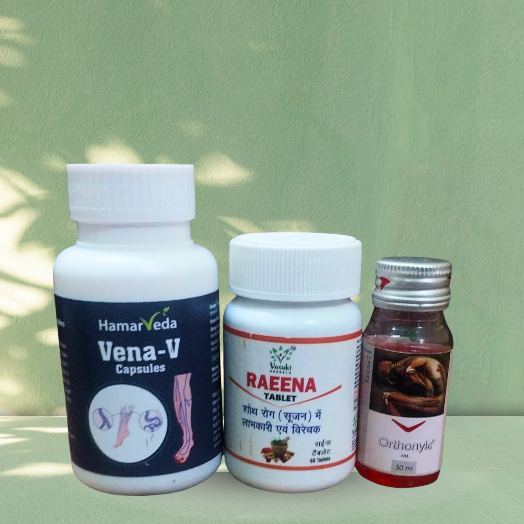Hamarveda Varicose Veins Care Kit – Vena-V Capsules + Raeena Tablet + Orthonyle Oil | Nason ki Sujan, Blockage & Dard ka Sampoorn Ayurvedic Ilaj