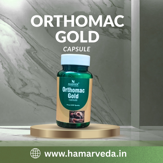 Orthomac Gold Capsules bottle by Hamarveda for joint pain relief