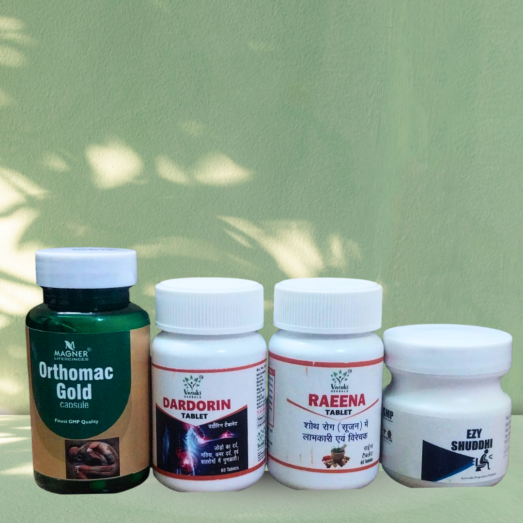 Four medical bottles with labels on a green background